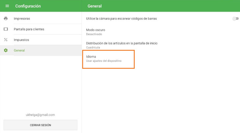 la opción «Idioma»