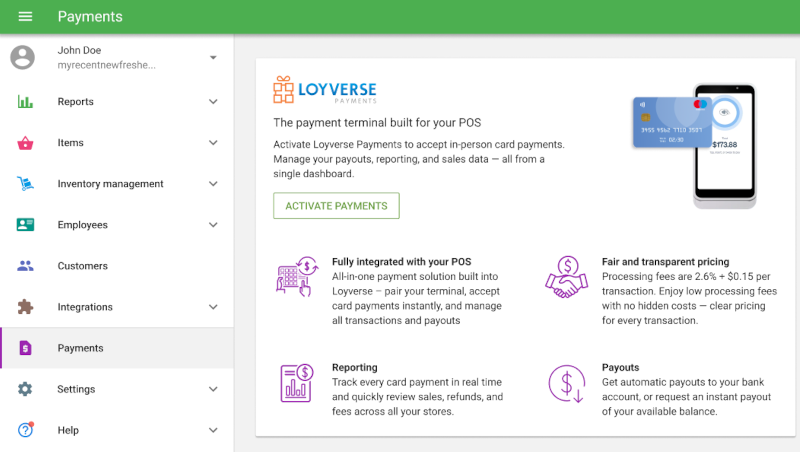 Activate Payments button