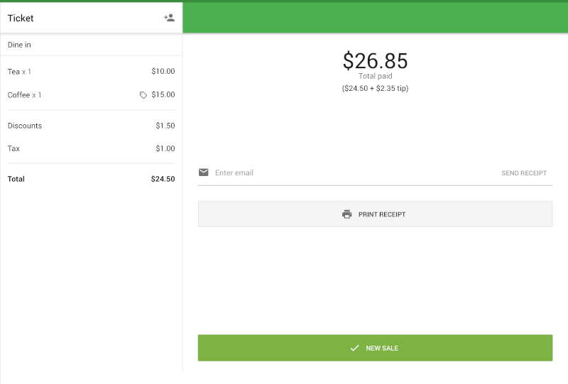 Total paid amount on the POS