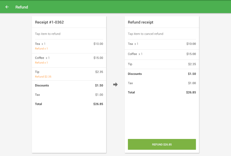 Refund screen