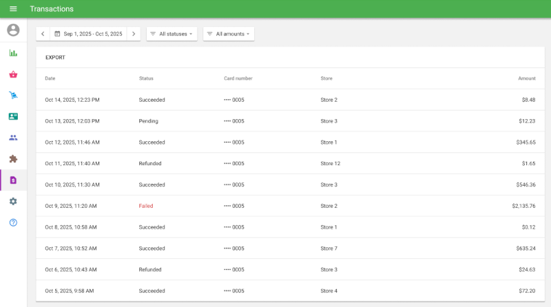 Transactions filter