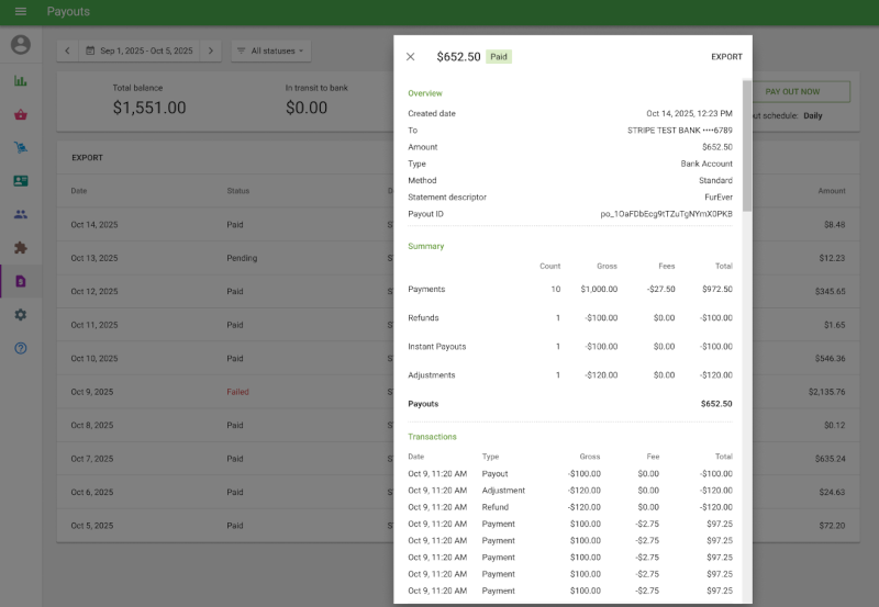 payout details