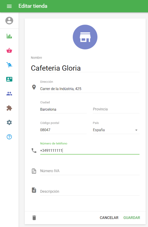 Forma Editar tienda