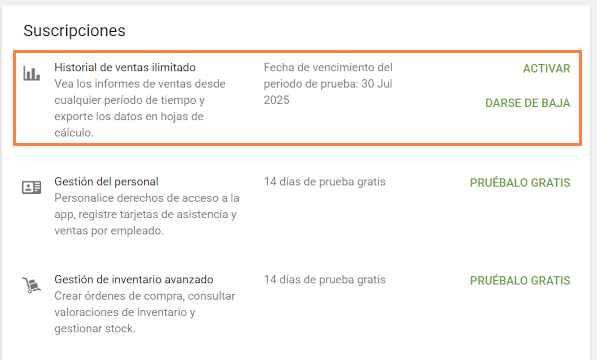 el periodo de prueba, la fecha de caducidad se mostrará en el Back Office