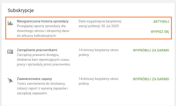 W okresie próbnym data wygaśnięcia będzie wyświetlana w Back Office