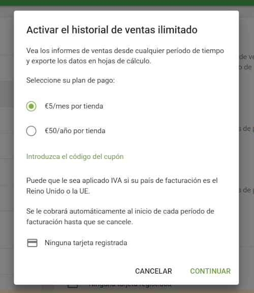 la ventana con precios