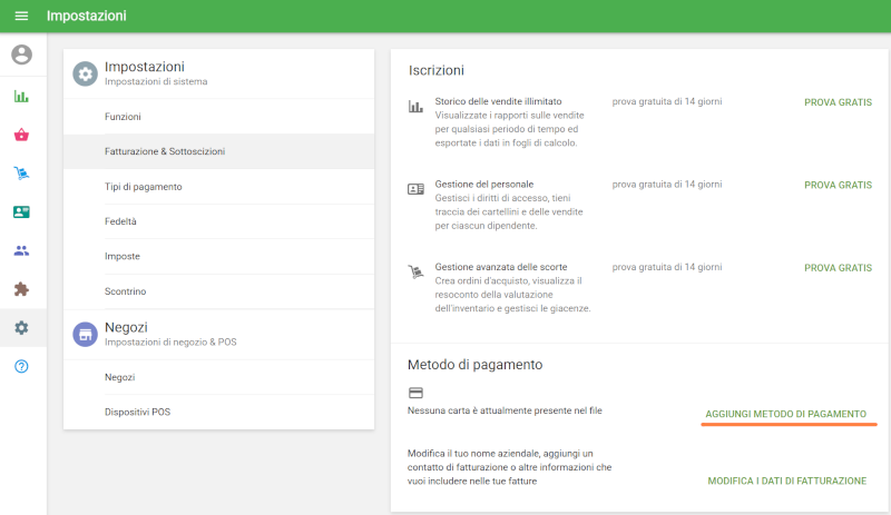 Aggiungi metodo di pagamento