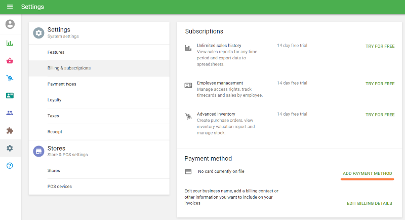 Add payment method button
