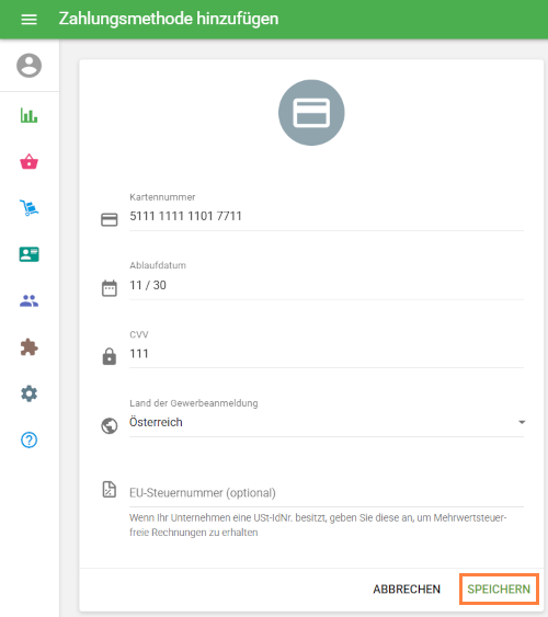 Zahlungsmethode hinzufügen