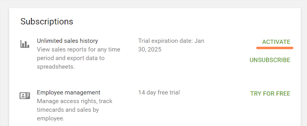 Activate subscription button