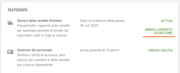 Annullamento dell'iscrizione