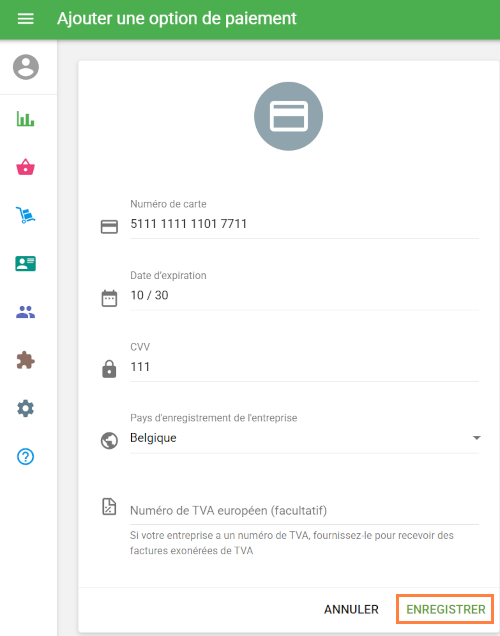 détails de votre carte