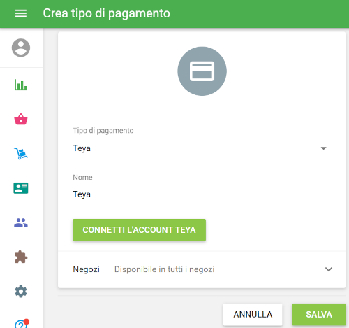 Tipi di pagamento Teya