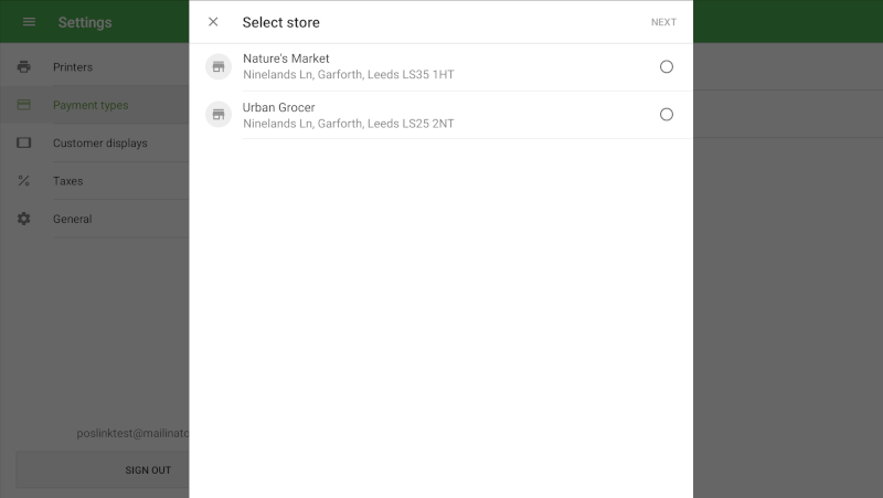 If your Teya account includes multiple stores, select the appropriate one and tap ‘Next’