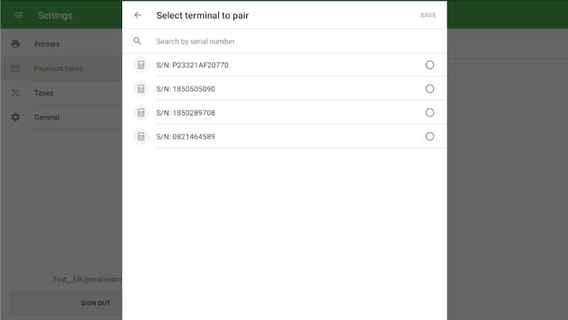 Selection Teya terminal to pair
