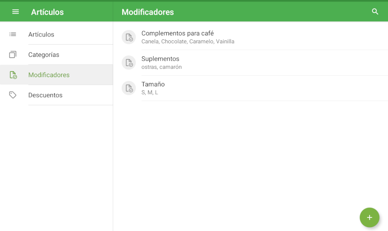 modificadores en la aplicación Loyverse TPV