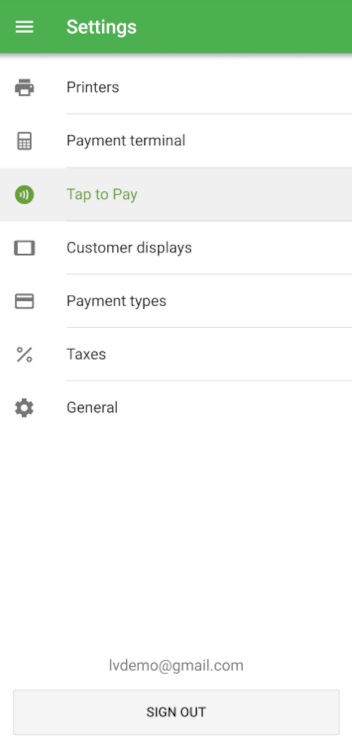 Tap to pay in Settins