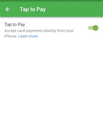 Tap to Pay toggle on iPhone