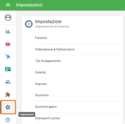 menu Impostazioni