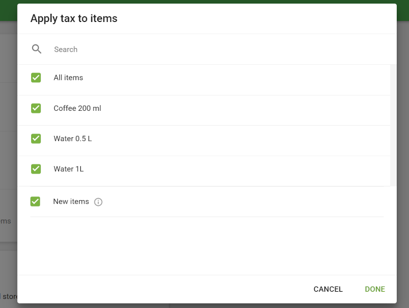 Apply tax to items window