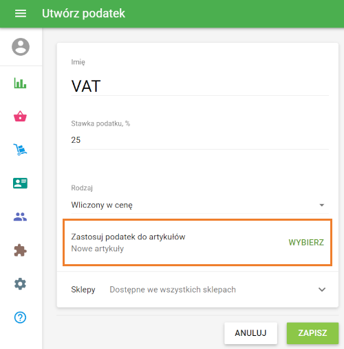 Zastosuj podatek do pozycji