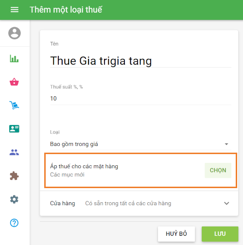 Áp dụng thuế cho sản phẩm