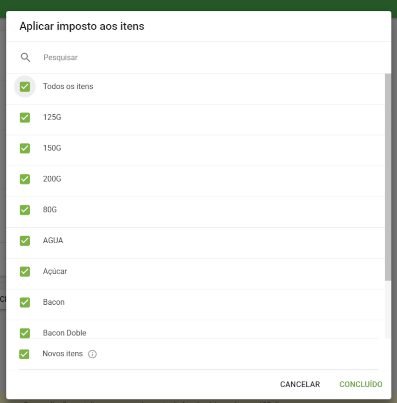 Aplicar imposto aos itens