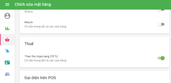 bật hoặc tắt thuế cho một sản phẩm cụ thể