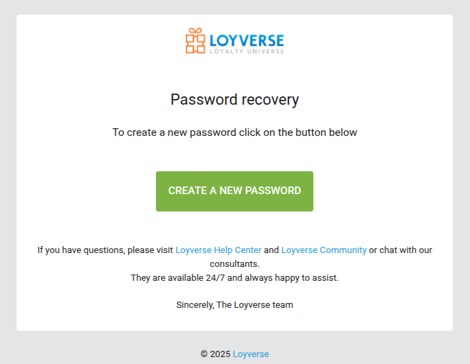 Create a new password’ link
