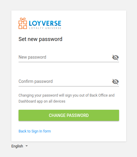 password reset page