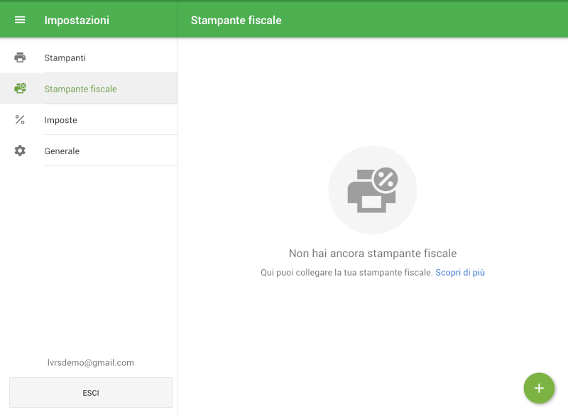 Selezionare il pulsante ‘+’ per aggiungere una stampante fiscale.