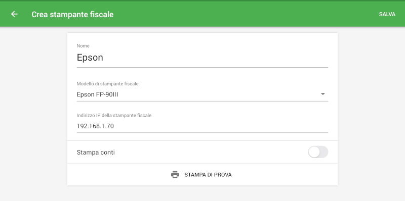 Crea stampante fiscale