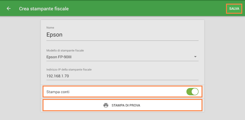 l'opzione Stampa conti