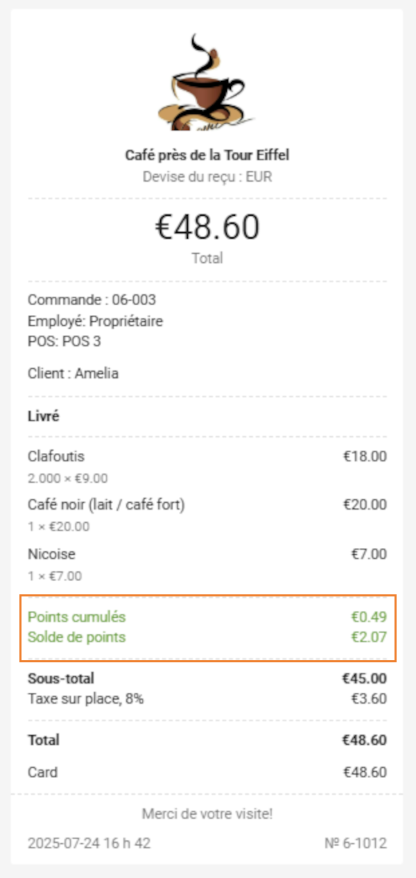 Les clients peuvent voir leurs points accumulés sur les reçus imprimés ou envoyés par courrier électronique.