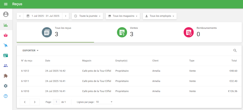liste des reçus liés à ce client
