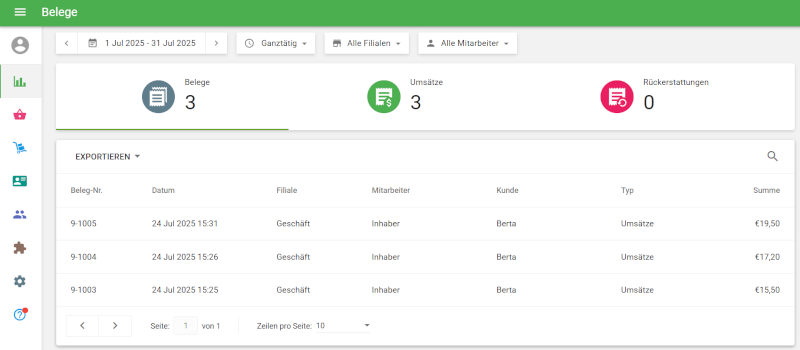 Kunden verbundenen Belege