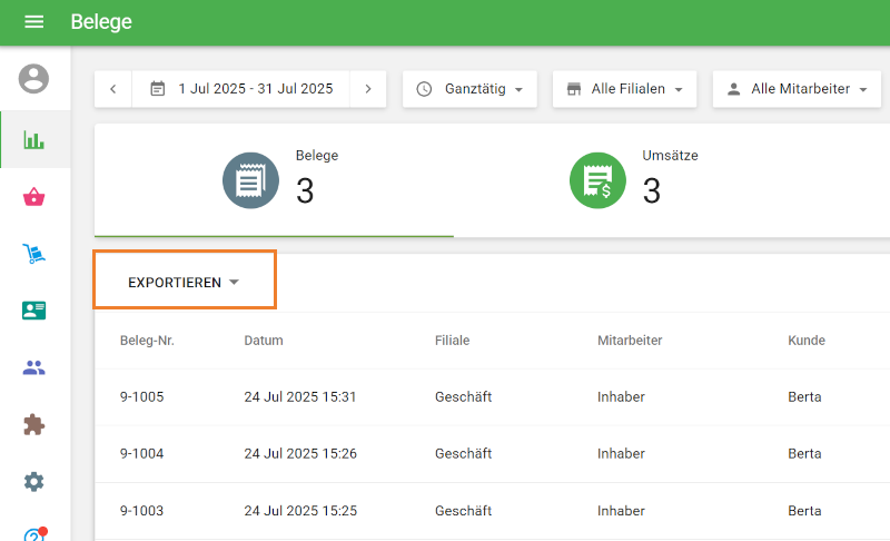 Schaltfläche Exportieren