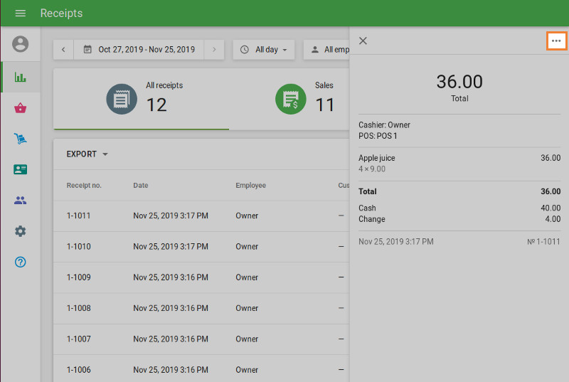 the three dots menu in the receipts details