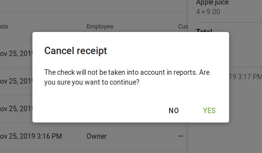 cancellation in the dialog screen