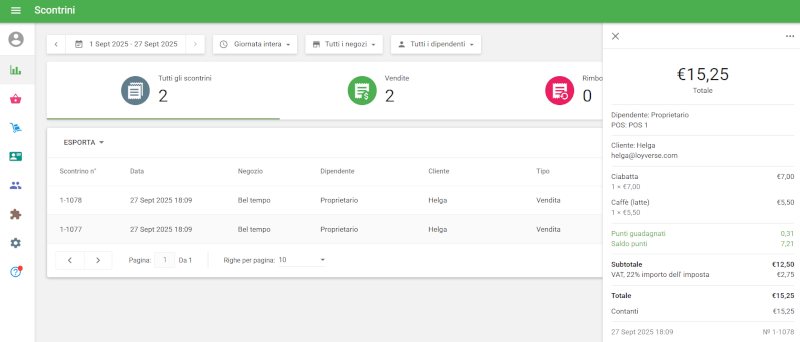 riga specifica della ricevuta