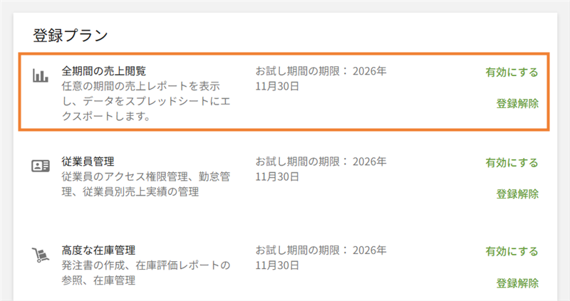 トライアル中の表示