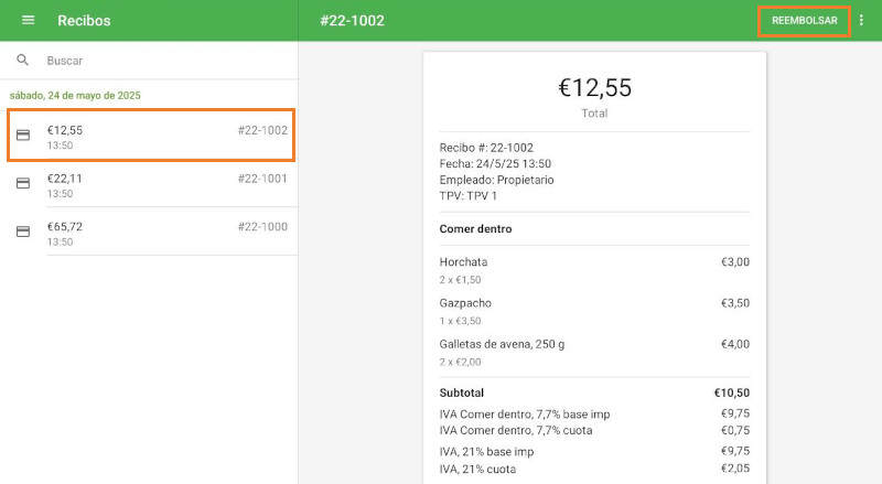 Toca ese recibo para ver sus detalles