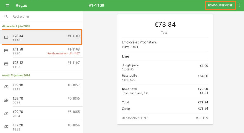 Appuyez sur ce reçu pour afficher ses détails.