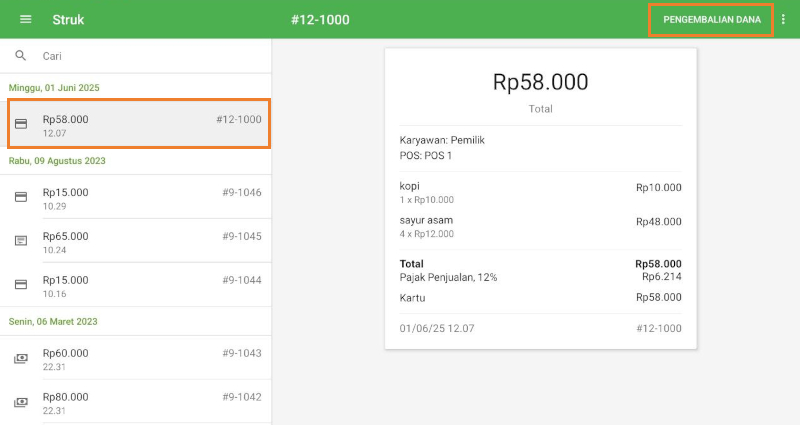 Ketuk struk tersebut untuk melihat detailnya