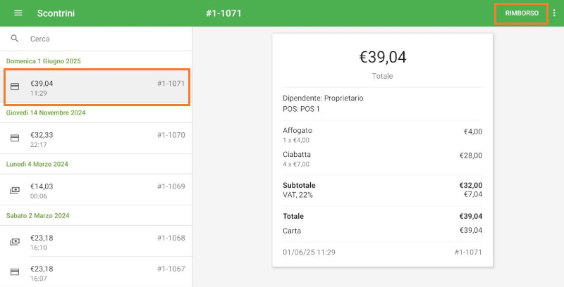Tocca la ricevuta per visualizzarne i dettagli.