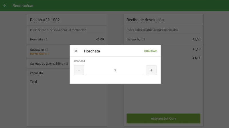 diálogo que le permite especificar el número a reembolsar