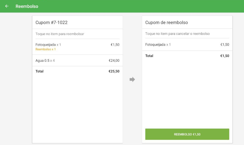 item é movido para o comprovante de reembolso