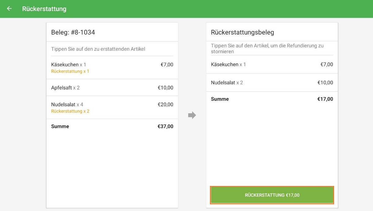 Rückerstattung abschließen