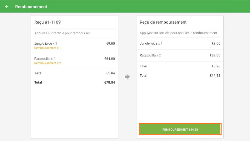 appuyez sur Remboursement en bas