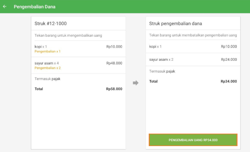 ketuk Pengembalian Dana di bagian bawah